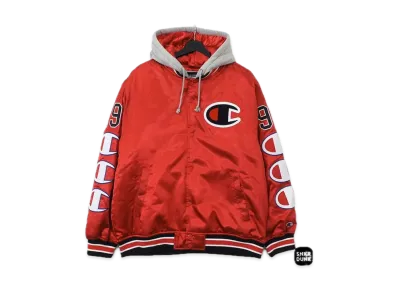 Supreme / Champion® Hooded Satin Varsity Jacket "Red"