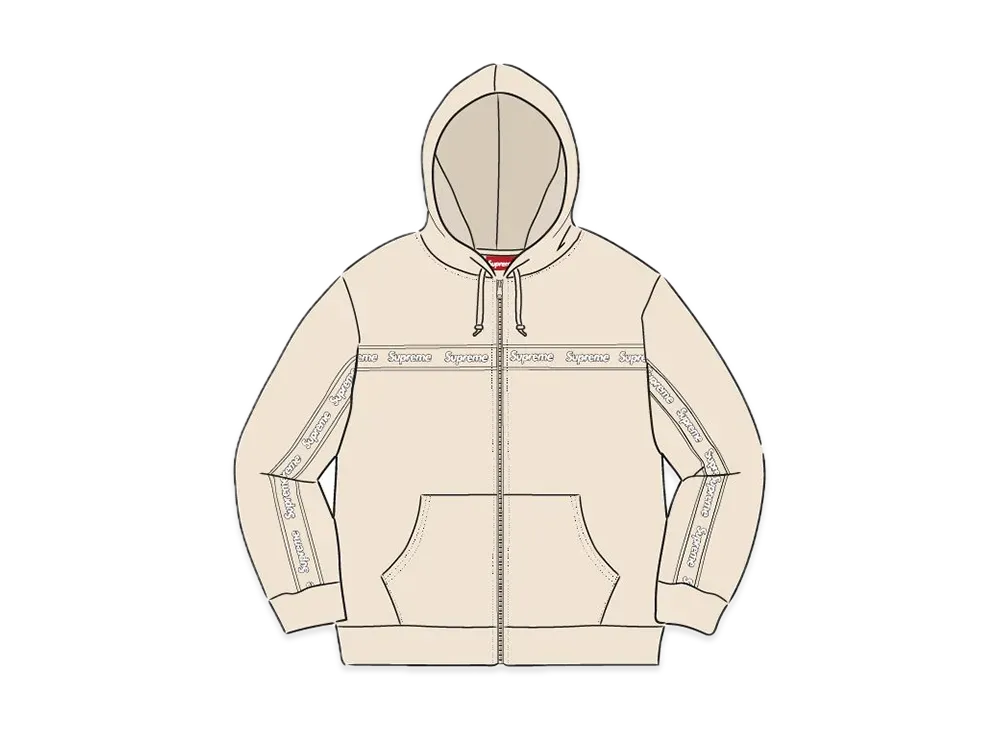 Supreme Text Stripe Zip Up Hooded Sweatshirt "Ivory"