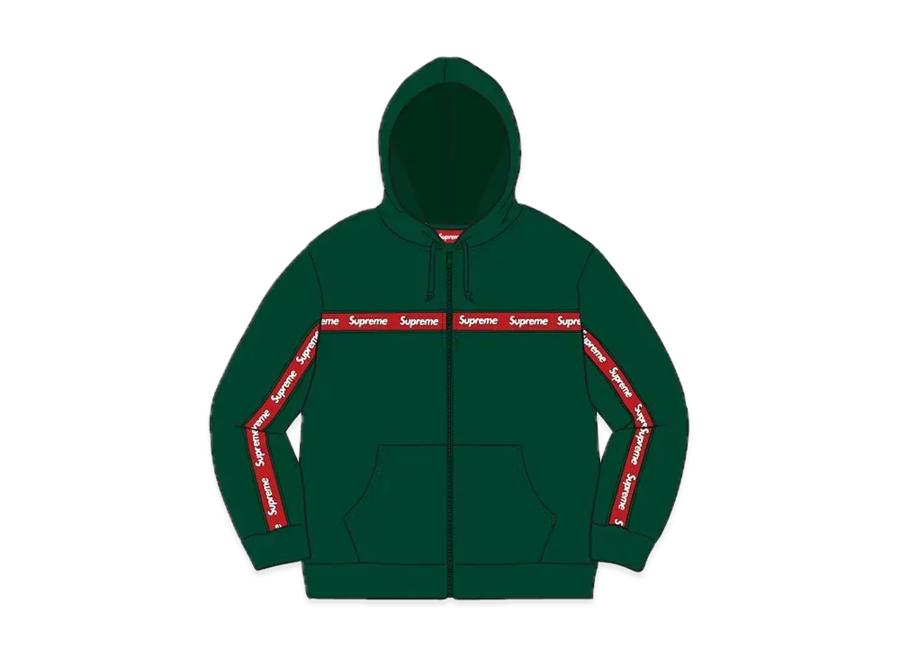 Supreme Text Stripe Zip Up Hooded Sweatshirt "Green"