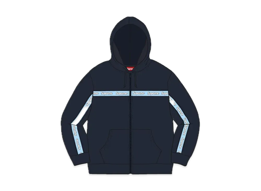 Supreme Text Stripe Zip Up Hooded Sweatshirt "Navy"