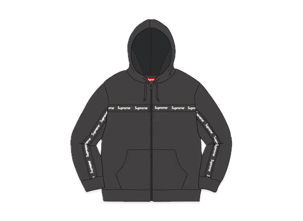 Supreme Text Stripe Zip Up Hooded Sweatshirt "Black"