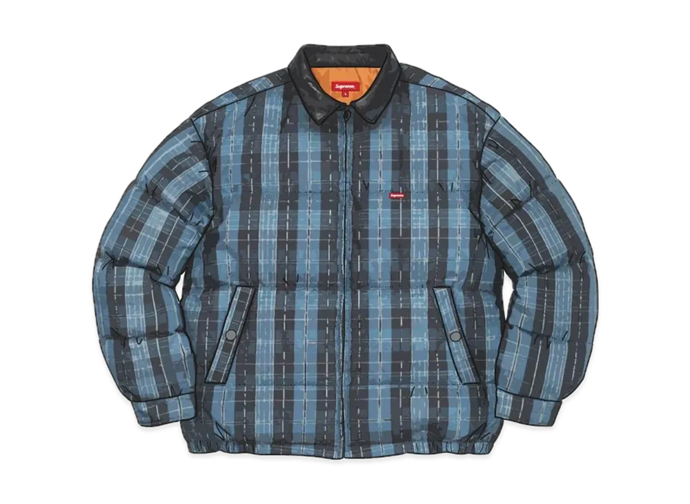 シュプリーム レザー カラー パフィー ジャケット "ブルー"