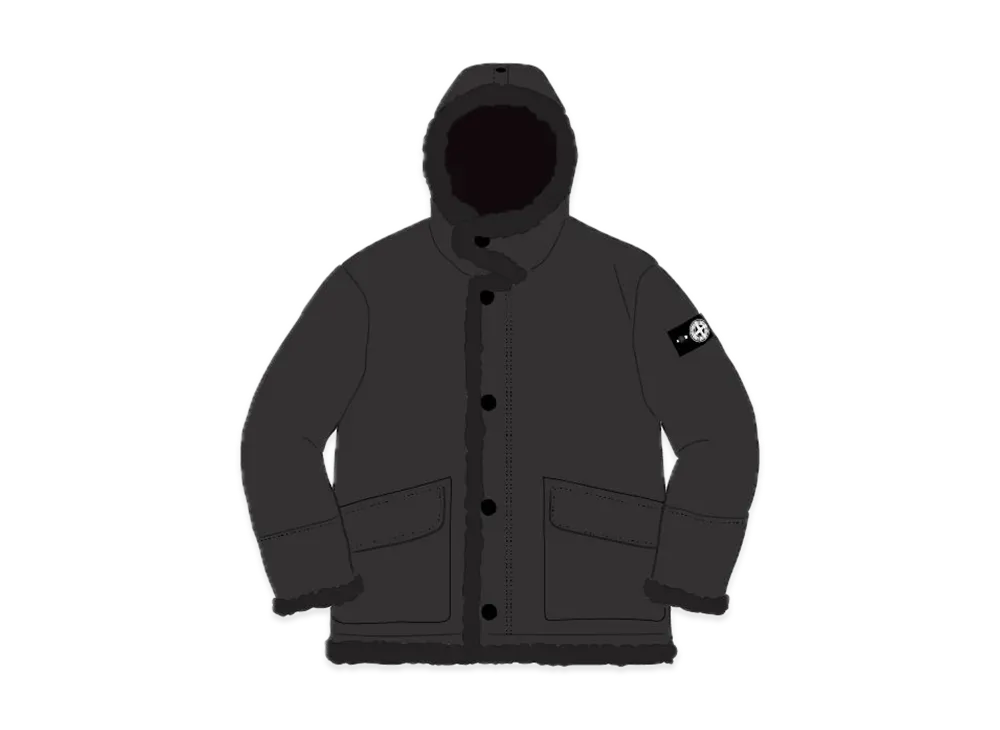 Supreme / Stone Island Hand-Painted Hooded Shearling Jacket "Black"