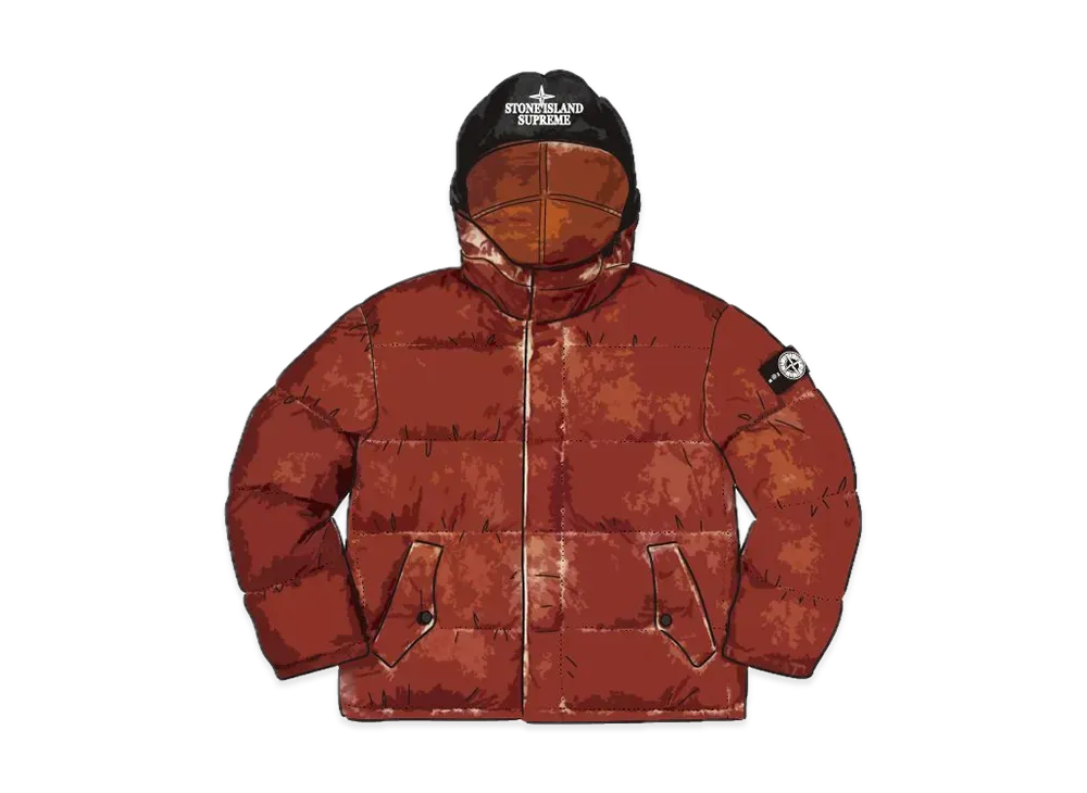 Supreme / Stone Island Painted Camo Crinkle Down Jacket "Orange"
