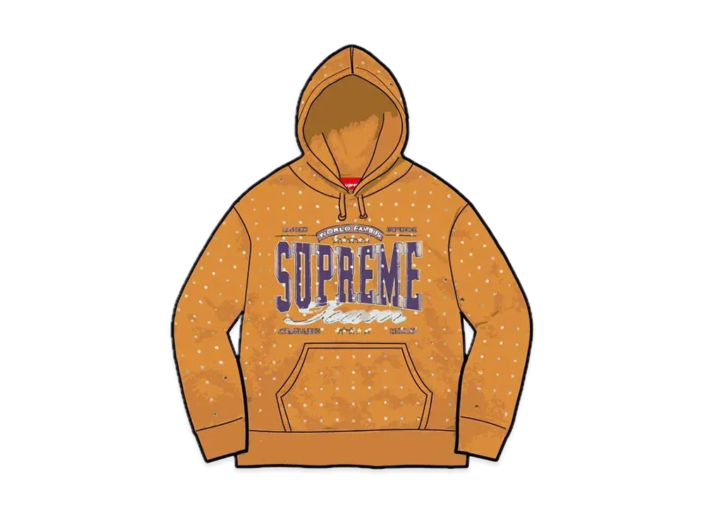 Supreme Rhinestone Hooded Sweatshirt "Light Mustard"