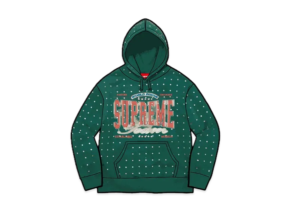 Supreme Rhinestone Hooded Sweatshirt "Dark Green"