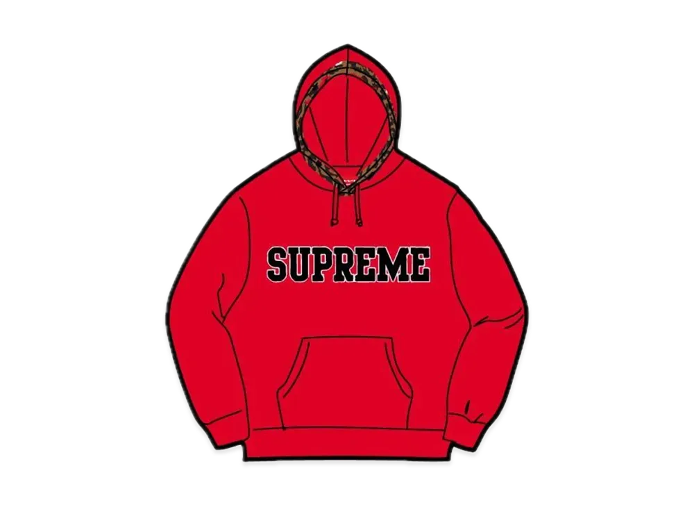 Supreme Leopard Trim Hooded Sweatshirt "Red"