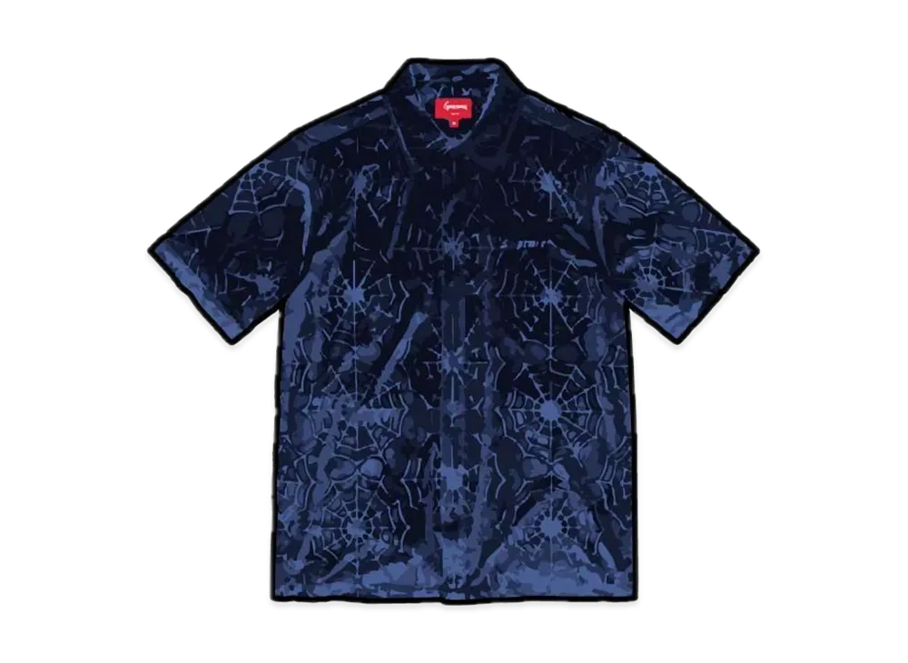Supreme Spider Web Velvet S/S Shirt "Navy"