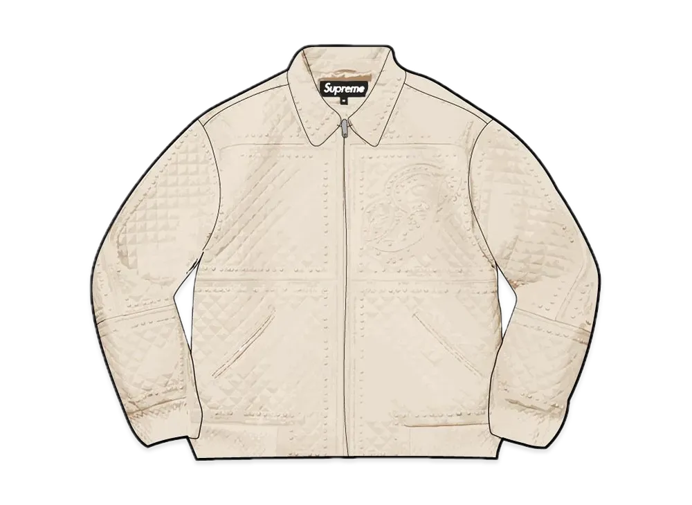 Supreme Studded Quilted Leather Jacket "White"