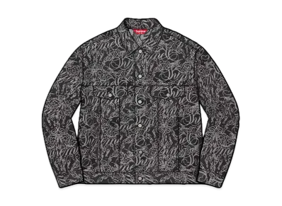 Supreme Script Jacquard Denim Trucker Jacket "Washed Black"
