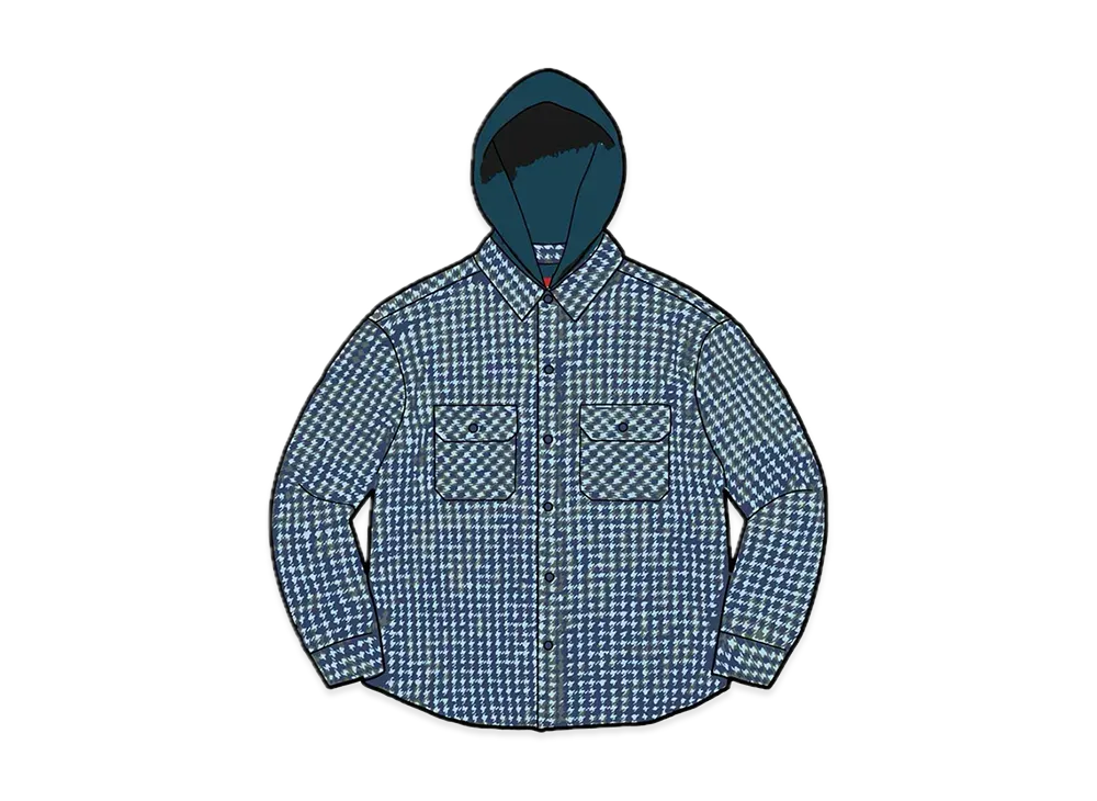 Supreme Houndstooth Flannel Hooded Shirt "Light Navy"
