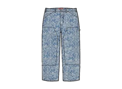 Supreme Script Jacquard Double Knee Denim Painter Pant "Washed Blue"