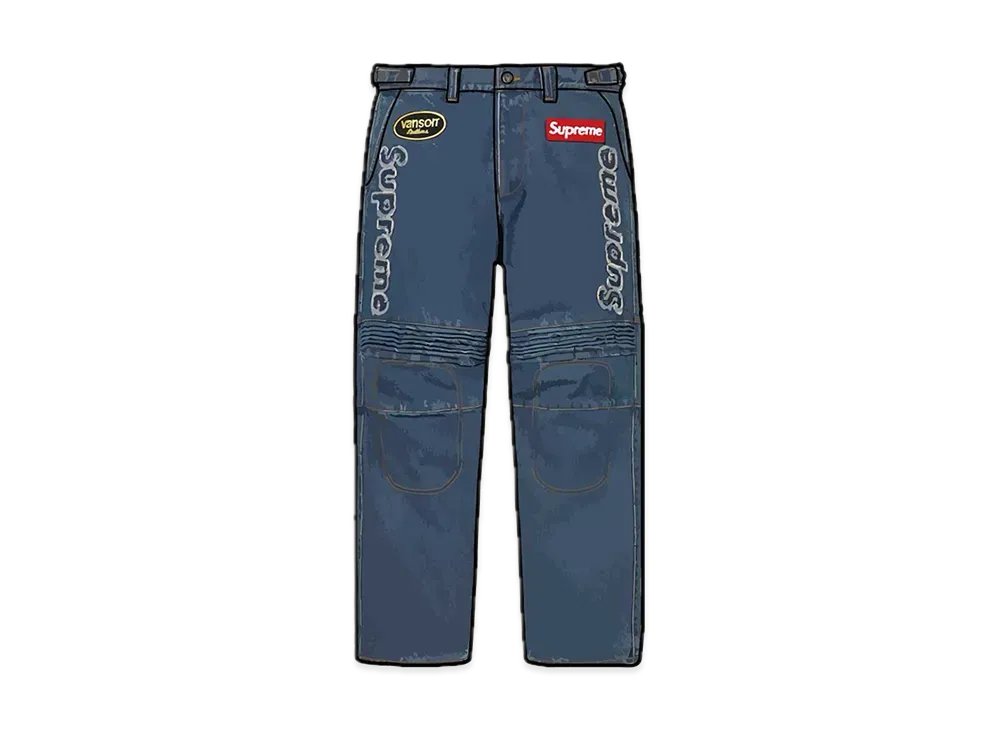 シュプリーム バンソン レザー コーデュラ デニム レイシング パンツ "ブルー"