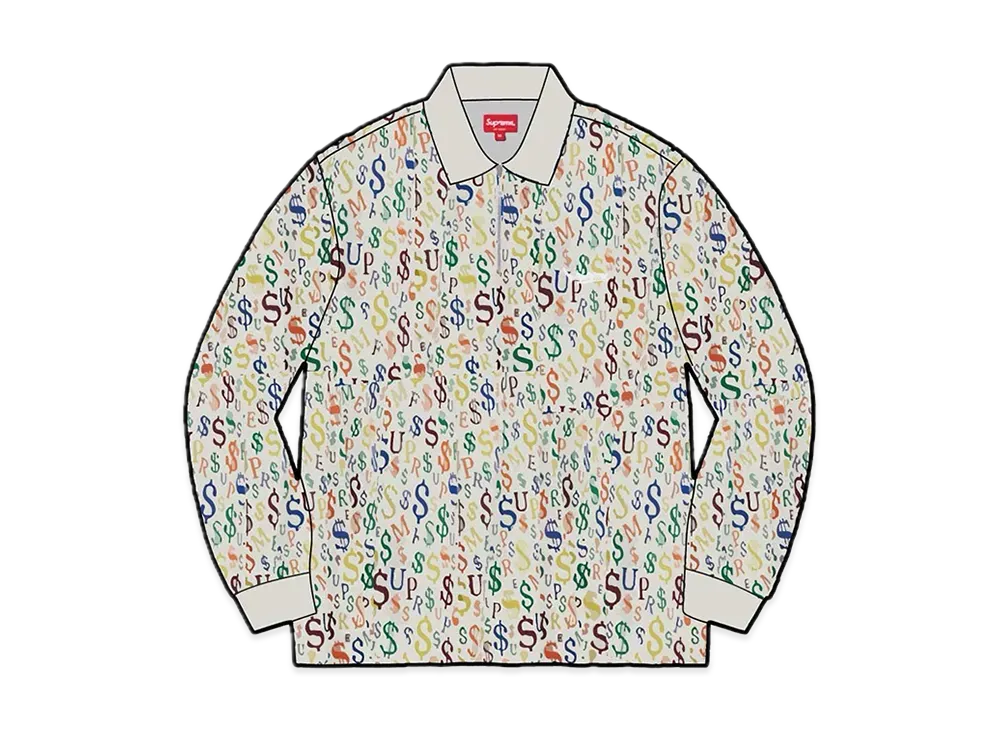 Supreme Currency Jacquard Zip L/S Polo "White"