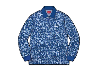 Supreme Currency Jacquard Zip L/S Polo "Blue"