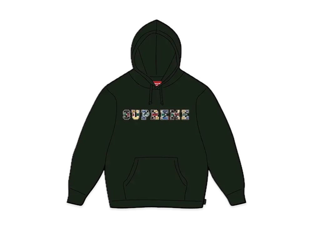 Supreme Collegiate Patchwork Leather Hooded Sweatshirt "Black"