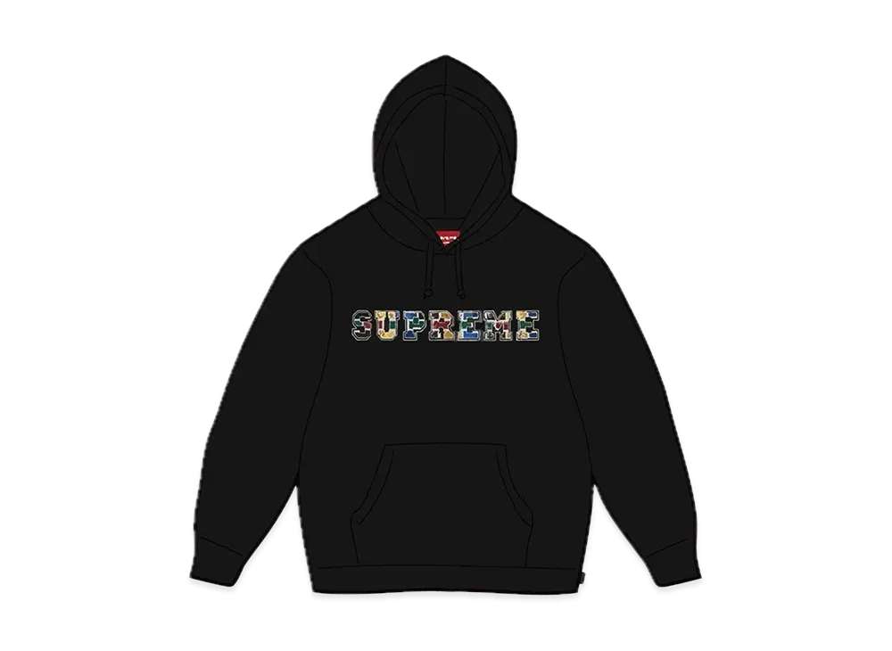 Supreme Collegiate Patchwork Leather Hooded Sweatshirt "Black"