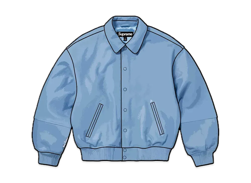 Supreme Gore-Tex Infinium Windstopper Leather Varsity Jacket "Light Blue"