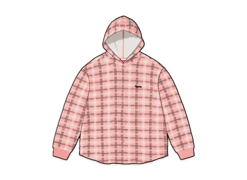 Supreme Hooded Plaid Knit Shirt "Pink"