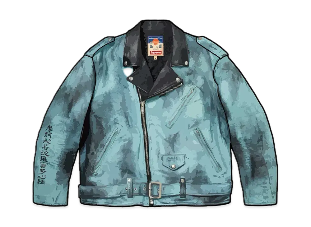 Supreme / Blackmeans Painted Leather Motorcycle Jacket "Light Green"