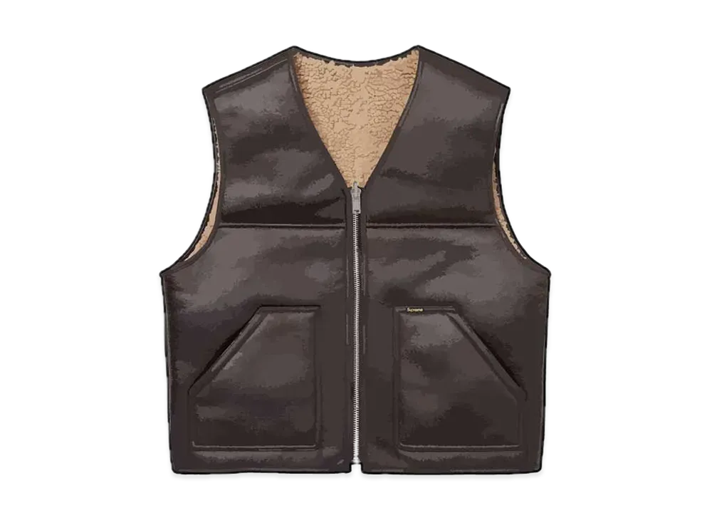 Supreme Reversible Faux Shearling Work Vest "Brown"