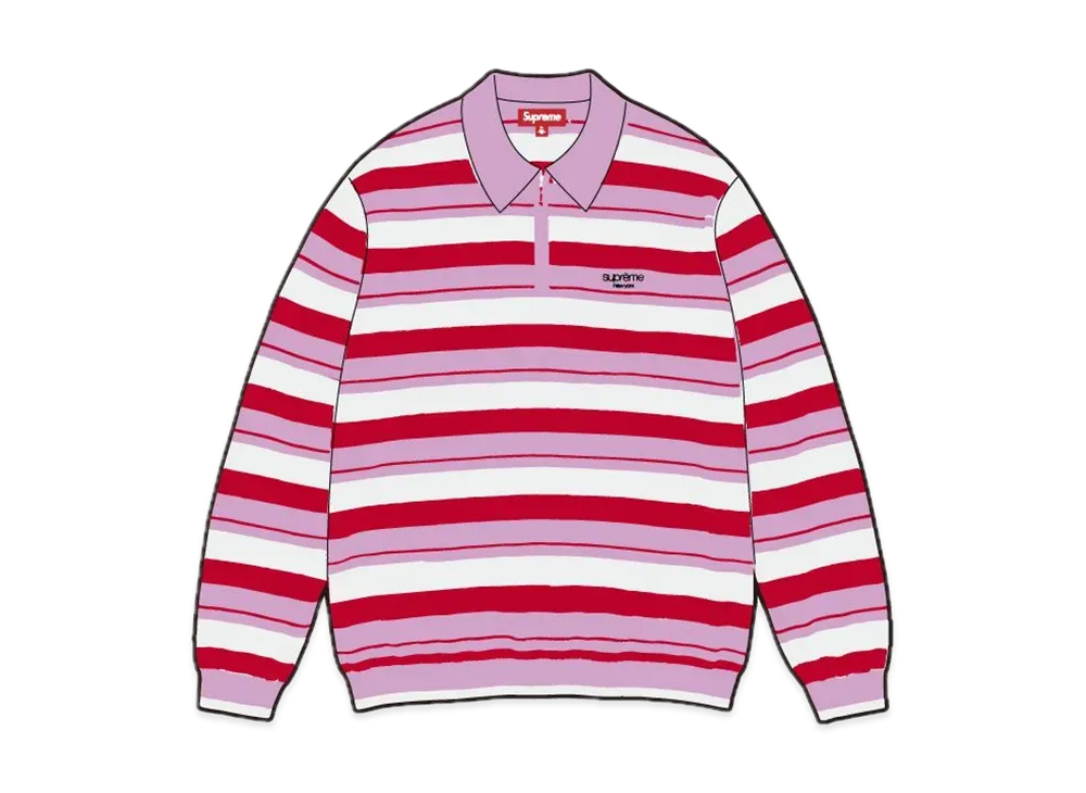 Supreme Stripe Zip L/S Polo "Pink"