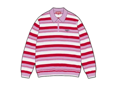 Supreme Stripe Zip L/S Polo "Pink"