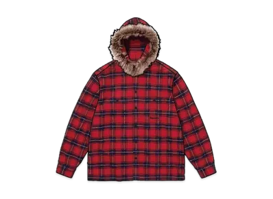 Supreme Fur Trim Flannel Hooded Shirt "Red"