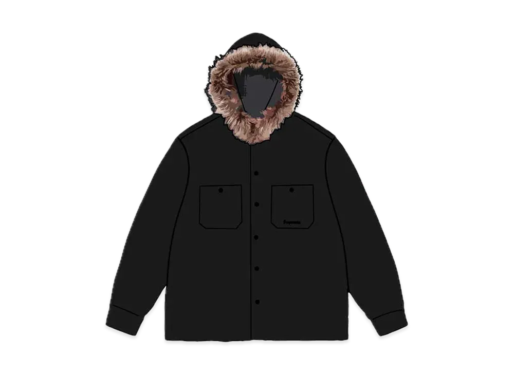 Supreme Fur Trim Flannel Hooded Shirt "Black"