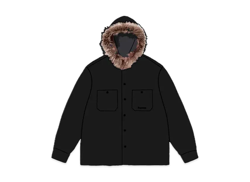 Supreme Fur Trim Flannel Hooded Shirt Supreme Fur Trim Flannel Hooded Shirt