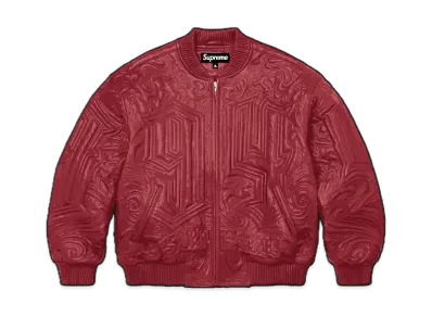 Supreme Mister Cartoon Embroidered Leather Jacket "Burgundy"