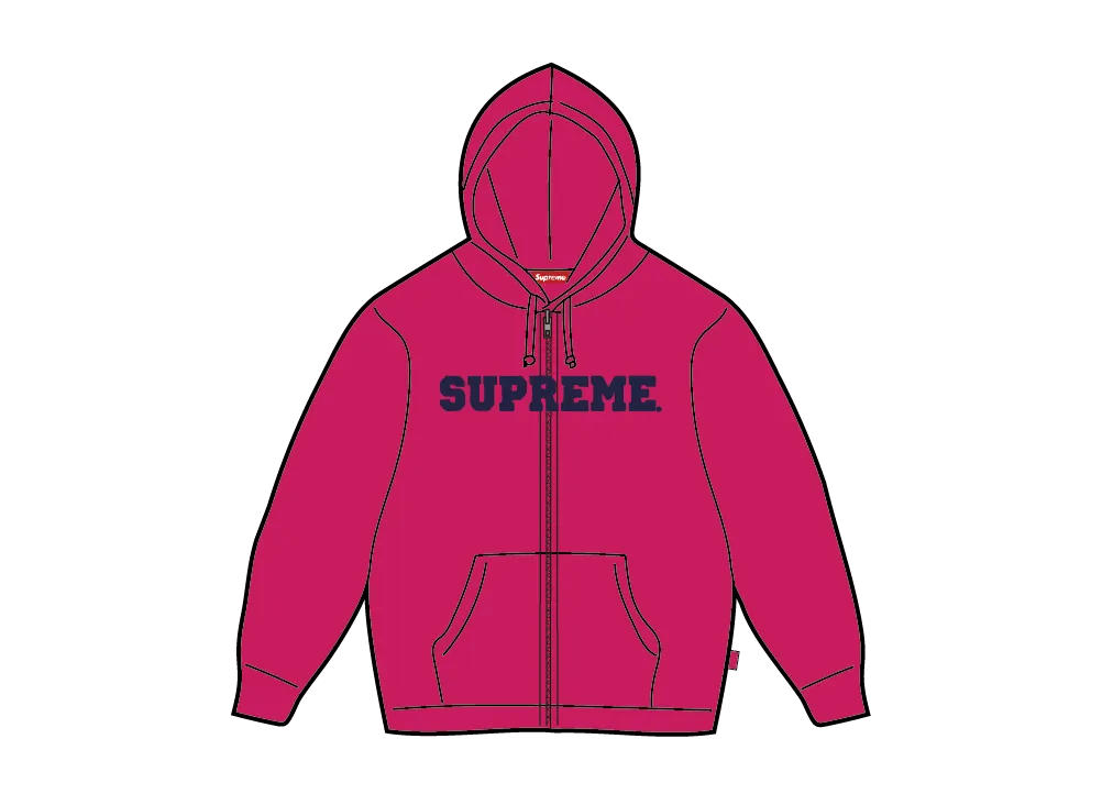 Supreme Collegiate Applique Zip Up Hooded Sweatshirt "Fuchsia"
