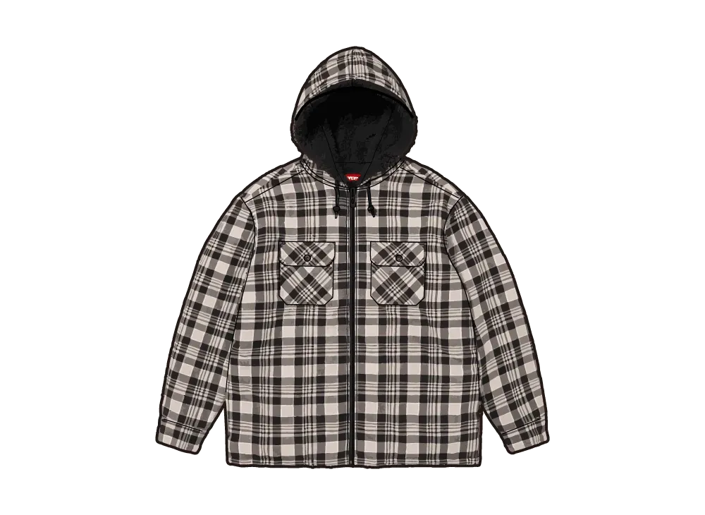 シュプリーム ラインド ジップ アップ フード フランネル シャツ "ブラック"