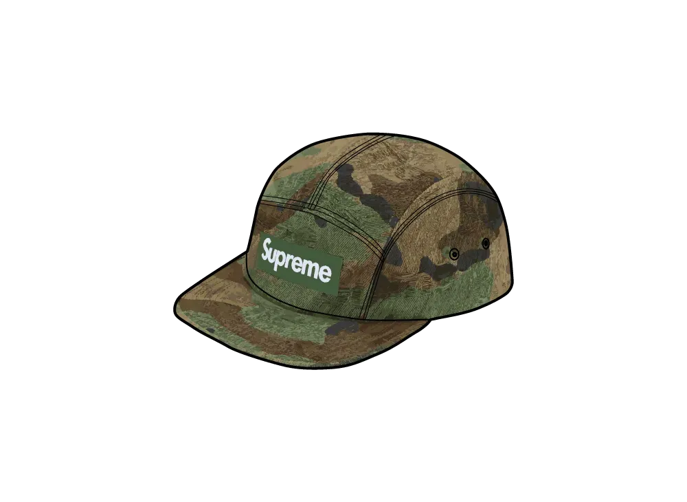 シュプリーム ジャカード ロゴ デニム キャンプ キャップ "ウッドランド カモ"