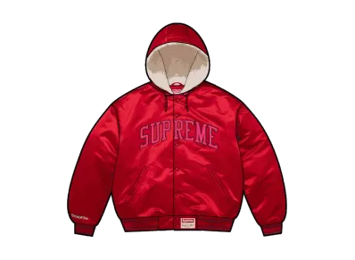 Supreme x Mitchell & Ness Lined Hooded Satin Varsity Jacket "Red"