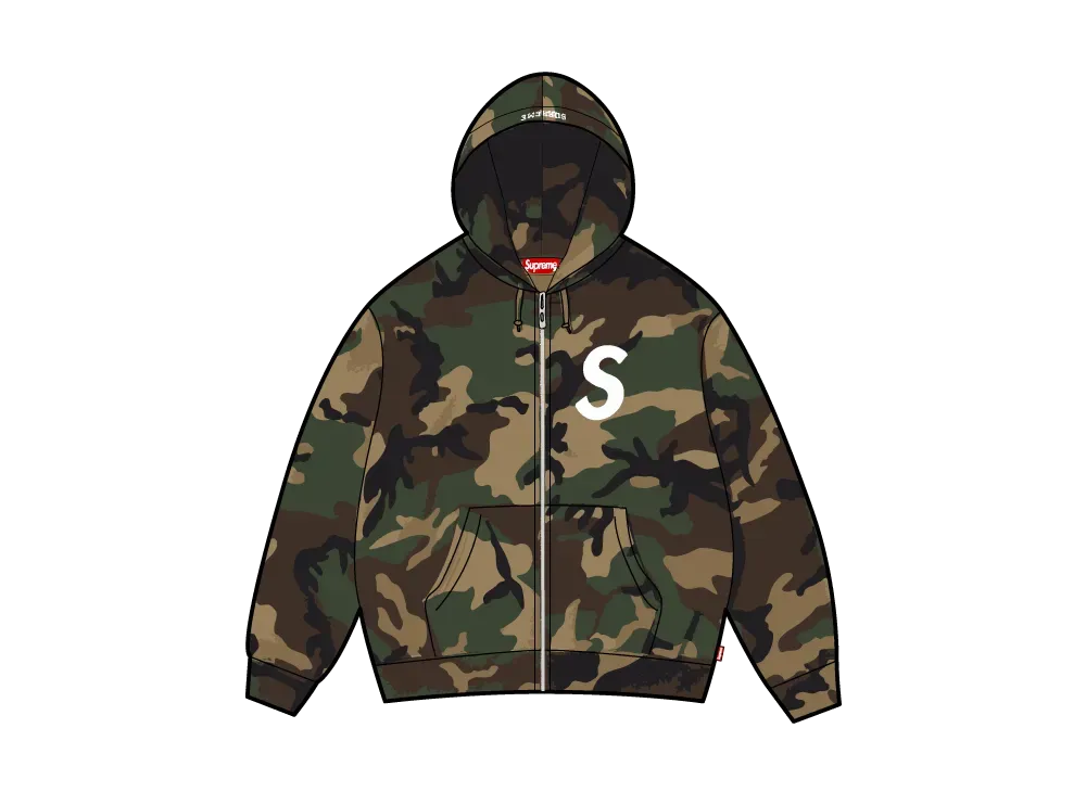 シュプリーム Sロゴ ジップアップ フーデッド スウェットシャツ (25FW) "ウッドランドカモ"