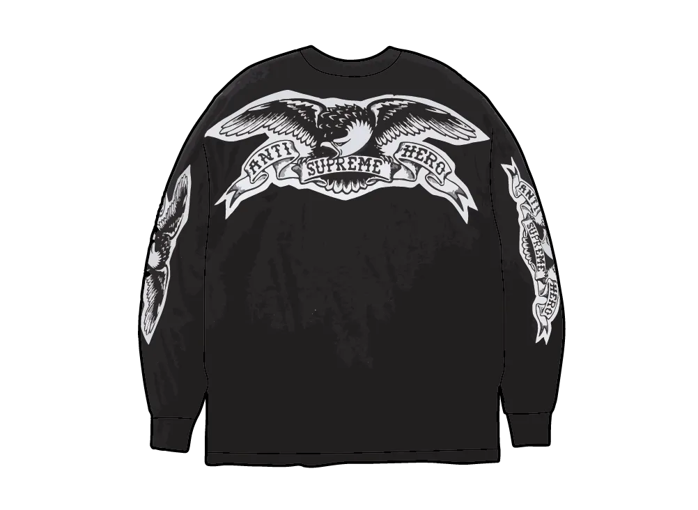 シュプリーム x アンタイヒーロー イーグル エルエス Tシャツ &quot;ブラック&quot;