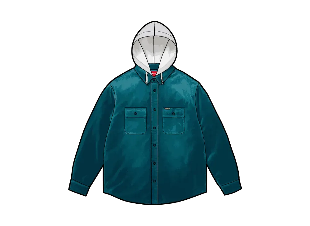 Supreme Quilted Lined Hooded Velvet Shirt 