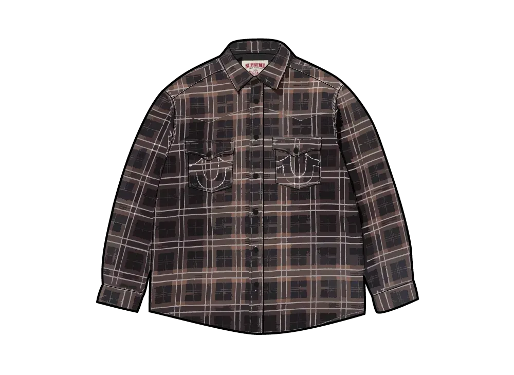 Supreme x True Religion Quilted Lined Plaid Flannel Shirt "Black"