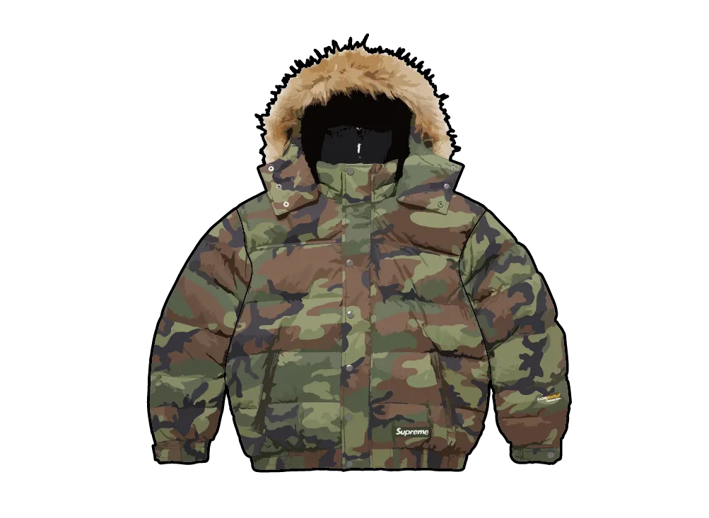 シュプリーム フェイスマスク 700フィル ダウン パファー ジャケット "ウッドランドカモ"
