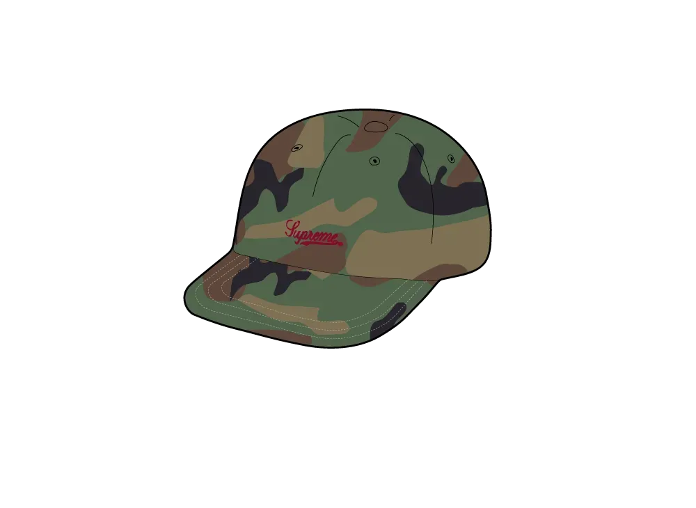 シュプリーム ディストレスト スクリプト 6パネル "ウッドランドカモ"