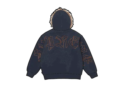 Supreme Faux Fur Zip Up Hooded Sweatshirt "Navy"