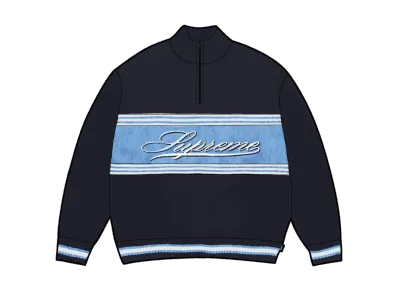 Supreme Script Stripe Half Zip Sweater "Navy"