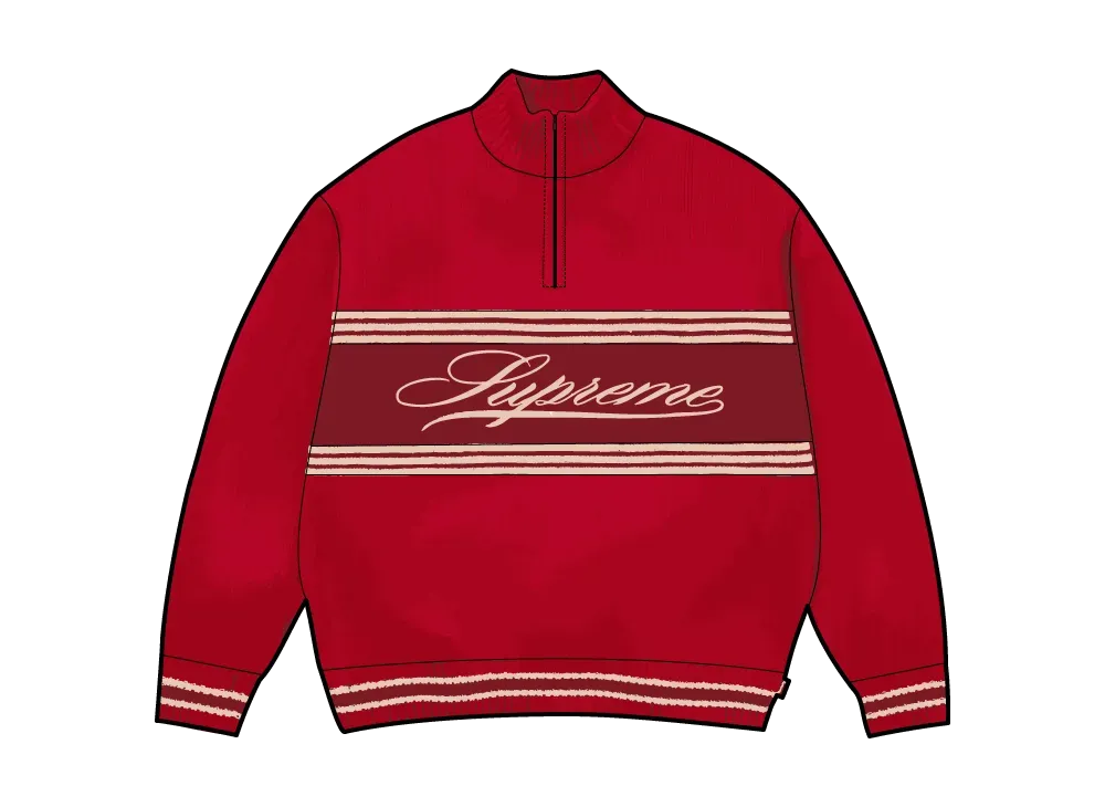 Supreme Script Stripe Half Zip Sweater "Red"