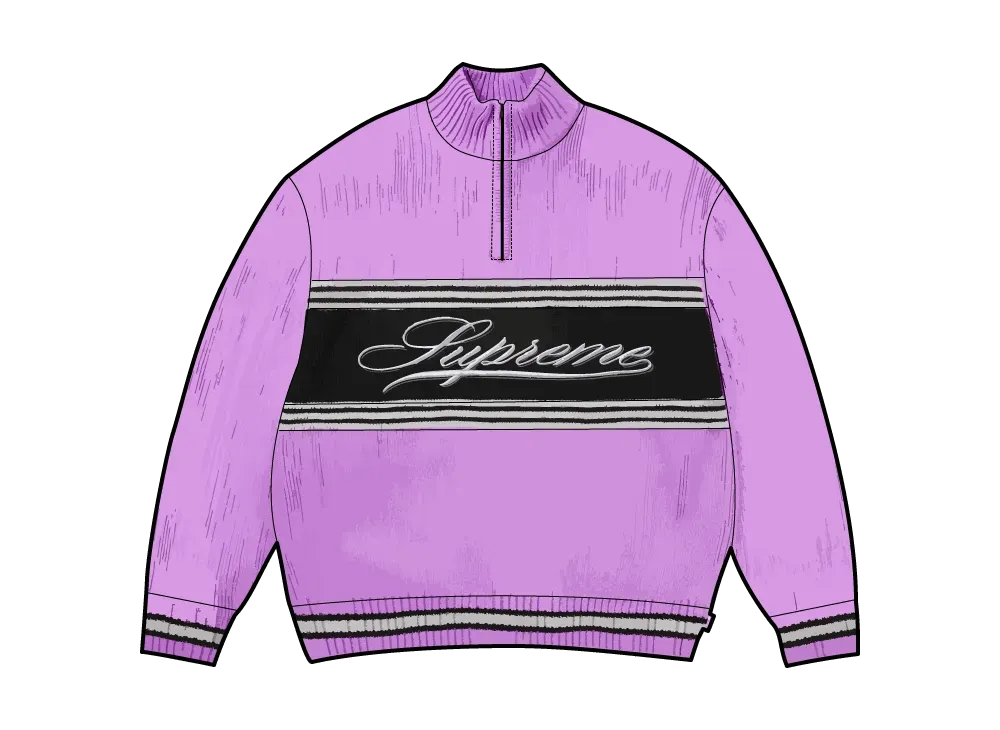Supreme Script Stripe Half Zip Sweater "Purple"
