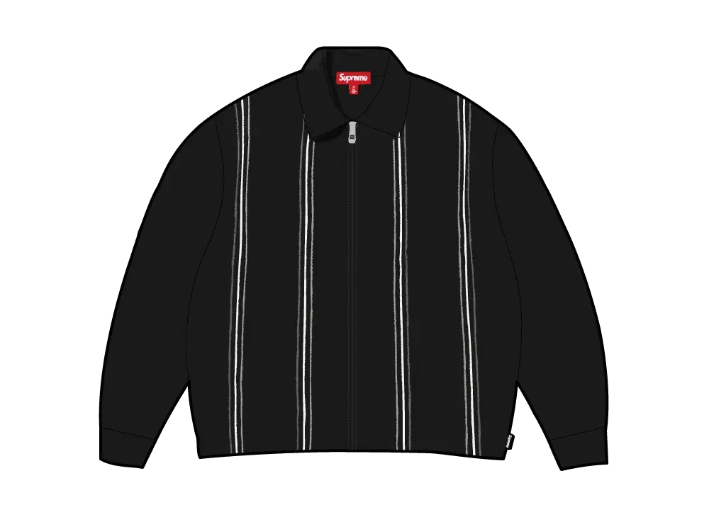 Supreme Stripe Zip Up Polo Sweater Black