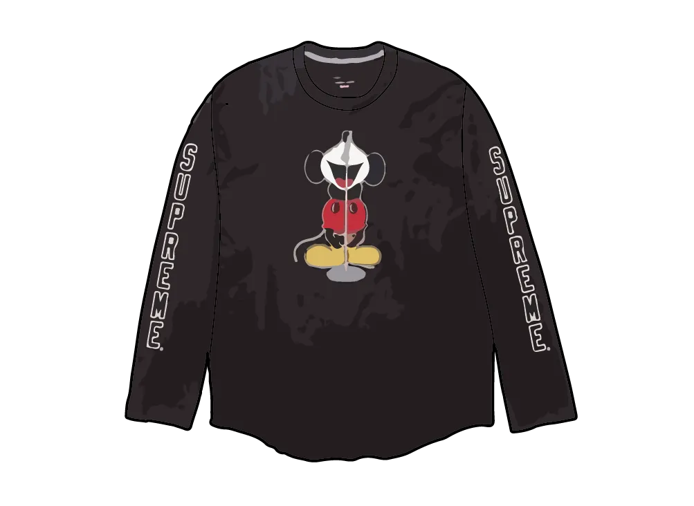 シュプリーム x ナンバーナイン x ミッキーマウス ラグラン L/S トップ "ブラック"