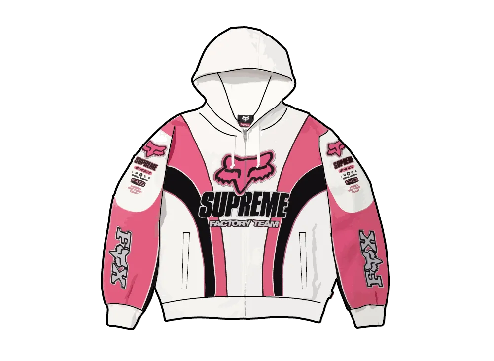 シュプリーム x フォックスレーシング ジップ アップ フード スウェットシャツ "ホワイト"