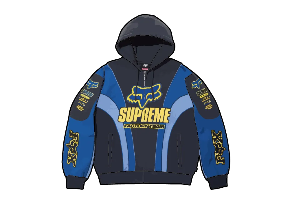 Supreme x Fox Racing Zip Up Hooded Sweatshirt "Navy"