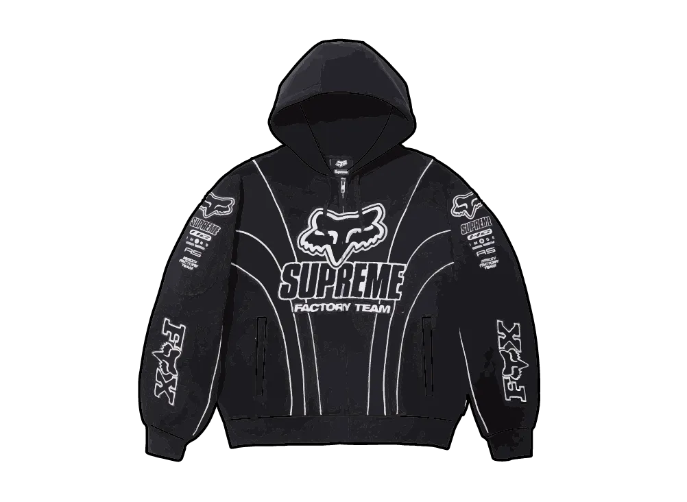 シュプリーム x フォックスレーシング ジップ アップ フード スウェットシャツ "ブラック"